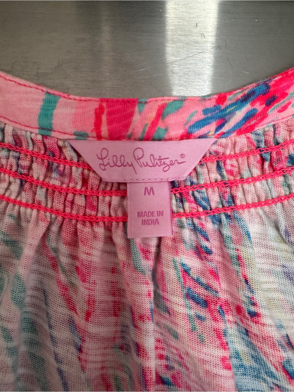Lilly Pulitzer Pink Floral Sleeveless Shift Dress Gold Buttons Size M - Picture 11 of 12